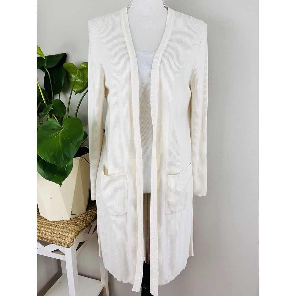 J. Jill White Long Silk Blend Pocketed Super Soft Cozy Duster Cardigan Sweater M
